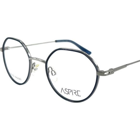 Aspire Great Unisex Eyeglass Frame Blue Transparent Silver - Picture 3 of 5